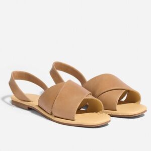 Nisolo All-Day Cross Strap Sandals Slingback Flats in Tan Almond Leather US 8